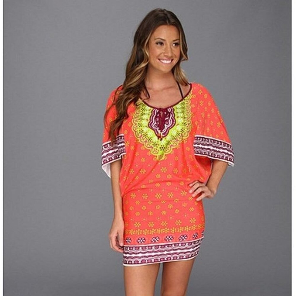 Trina Turk Coral Orange Printed Swim Coverup Tunic